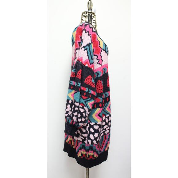 Farm Rio Crazy Mix Strawberry Colorful Fuzzy Long Cardigan Sweater Size XS - Picture 5 of 7